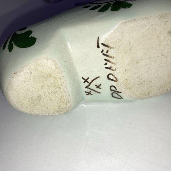 Vintage Hand Painted Delfts Ceramic Floral Design Clog Shoe Planter - 5” Long - Picture 3 of 4